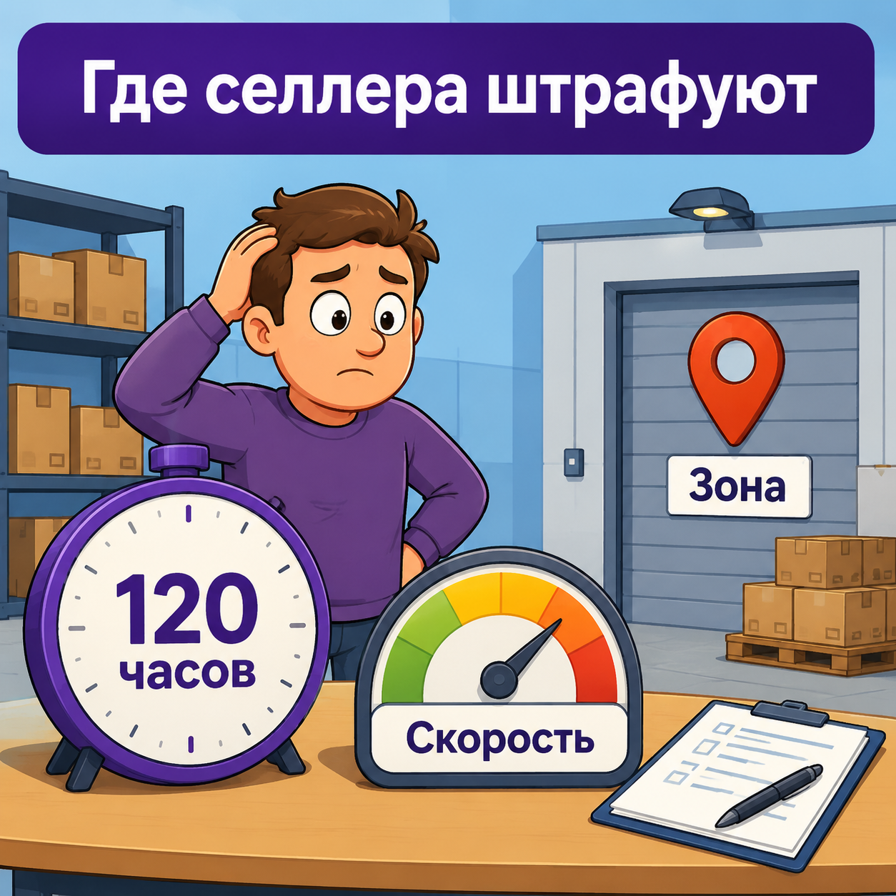 Селлер смотрит на таймер 120 часов и выбирает правильную зону сдачи