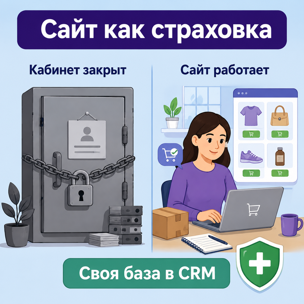Собственный сайт как страховка: кабинет закрыт, сайт работает, база в CRM